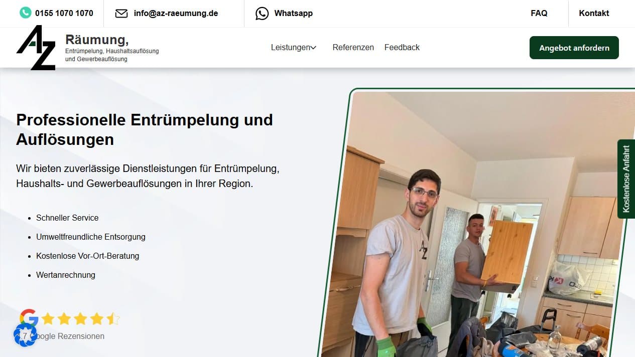 Startseite von AZ Räumung für Entrümpelung sowie Haushalts- und Gewerbeauflösung