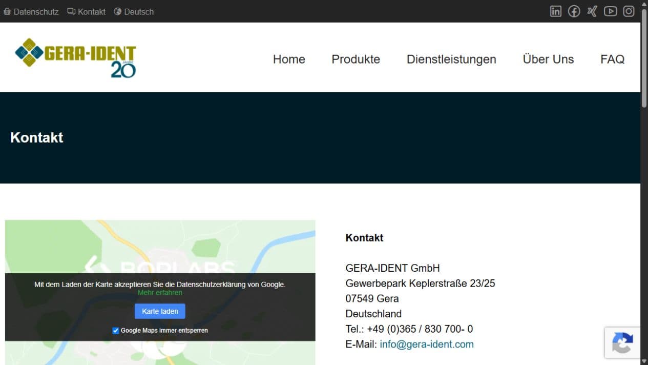 Kontaktbereich von GERA-IDENT mit direkten Wegen zur technischen RFID-Beratung