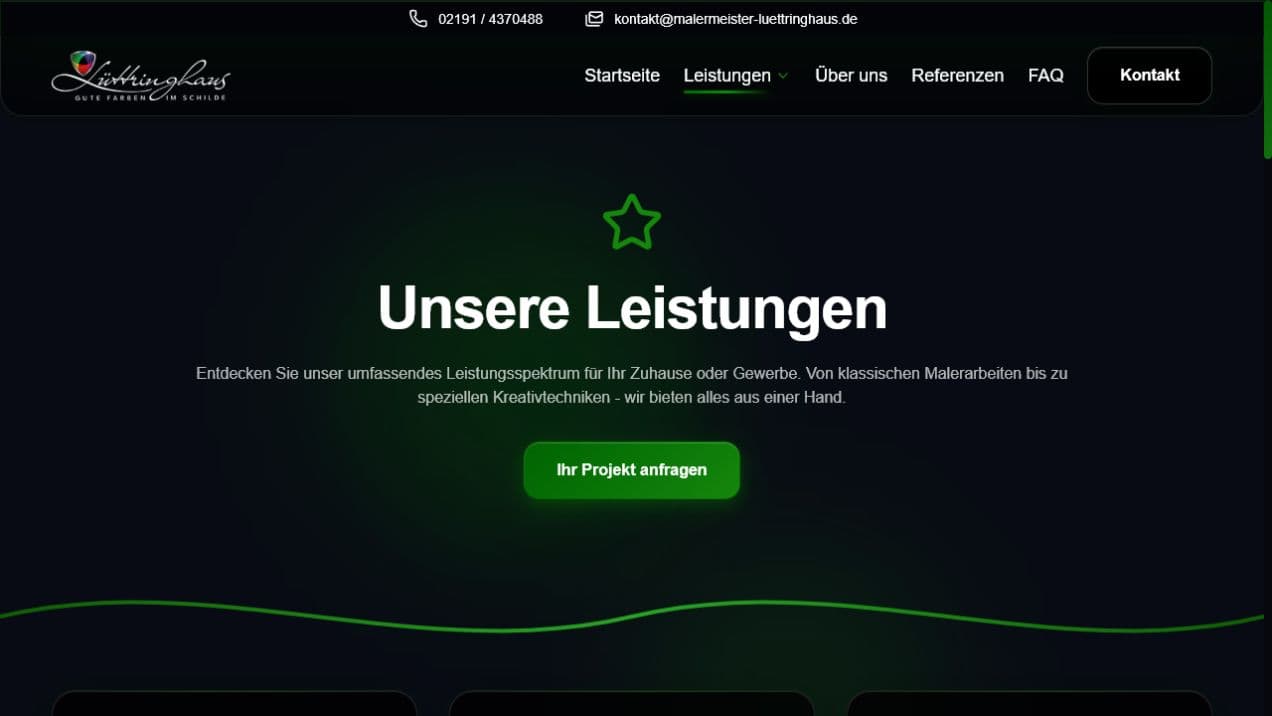 Leistungsübersicht der Website von Malermeister Lüttringhaus